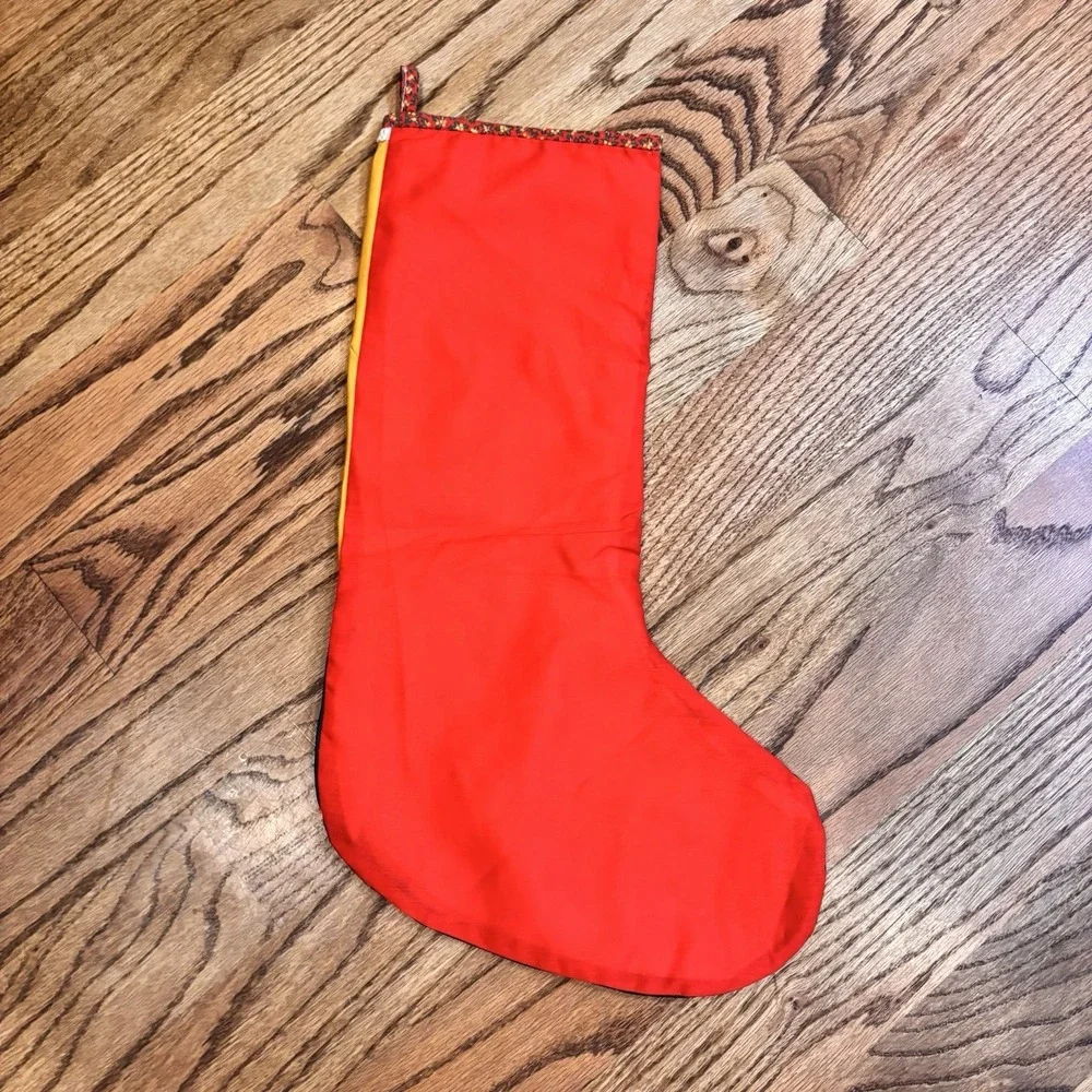 Vintage Handmade Quilted Christmas Stocking Patchwork Fan Applique
